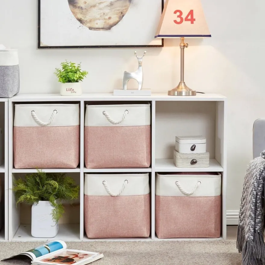 Mangata Aufbewahrungsbox 4er Pack, Rosa/Weiß, 33x38x33cm, Stoff-Würfel für