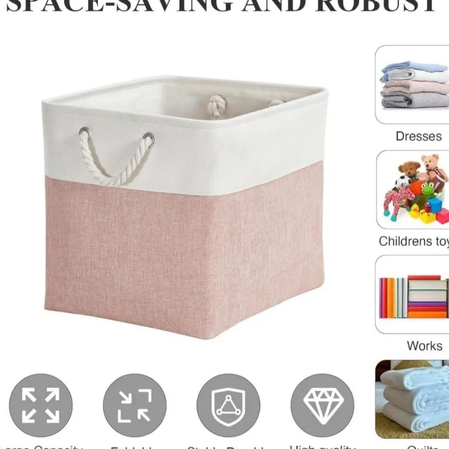 Mangata Aufbewahrungsbox 4er Pack, Rosa/Weiß, 33x38x33cm, Stoff-Würfel für