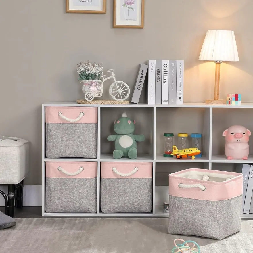 Mangata Aufbewahrungsbox Stoff, 3er Pack, 33 x 38 x 33 cm, Grau Pulver