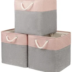 Mangata Aufbewahrungsbox Stoff, 3er Pack, 33 x 38 x 33 cm, Grau Pulver