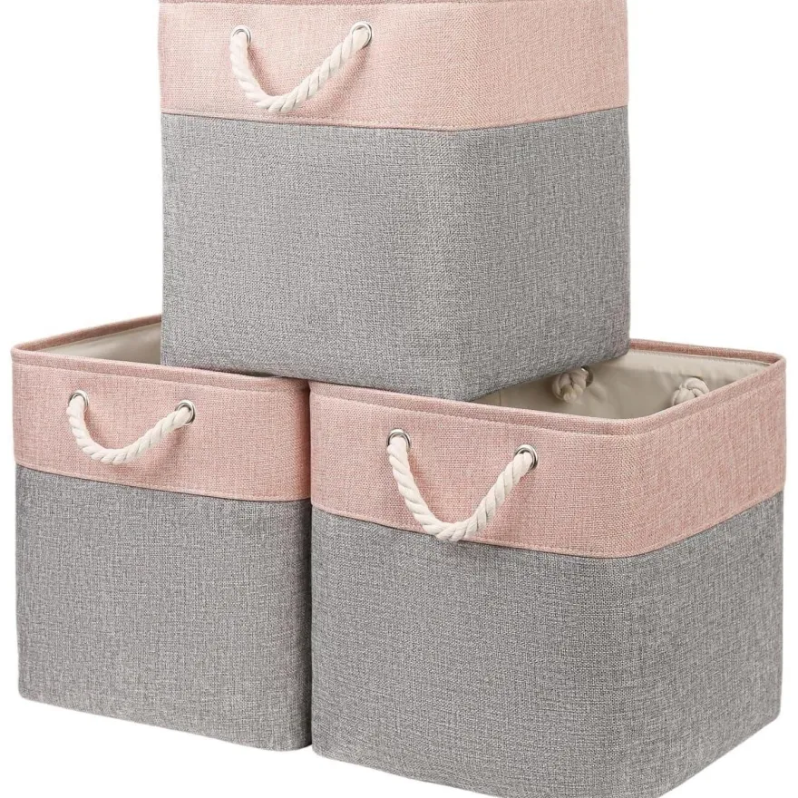 Mangata Aufbewahrungsbox Stoff, 3er Pack, 33 x 38 x 33 cm, Grau Pulver