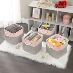 Mangata Aufbewahrungsbox Stoff, 3er Pack, 33 x 38 x 33 cm, Grau Pulver