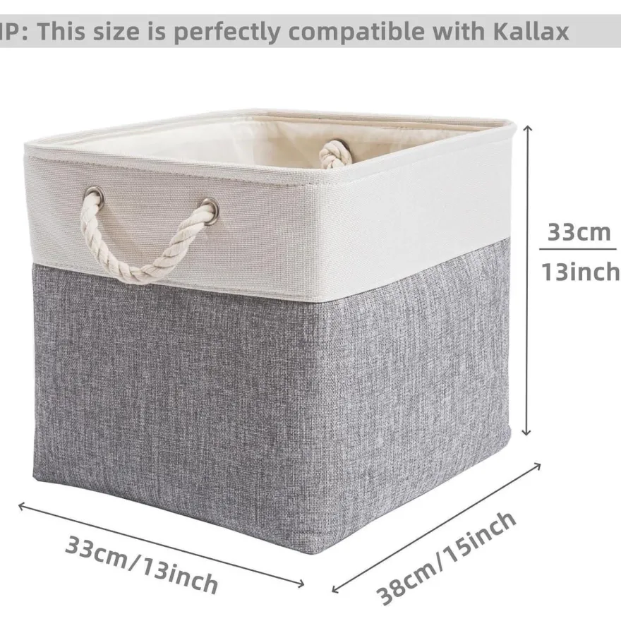 Mangata Aufbewahrungsbox Stoff, 33x38x33 cm, 3er Pack Grau/Weiß - Großer