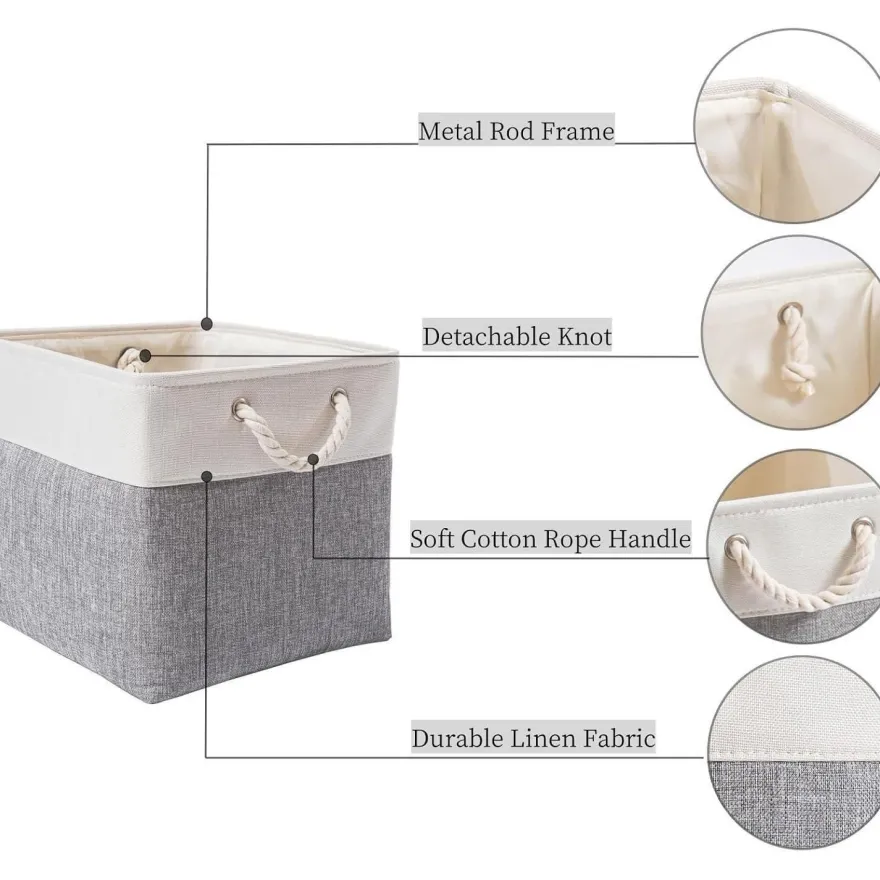 Mangata Aufbewahrungsbox Stoff, 33x38x33 cm, 3er Pack Grau/Weiß - Großer