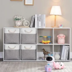 Mangata Aufbewahrungsbox Stoff, 33x38x33 cm, 3er Pack Grau/Weiß - Großer