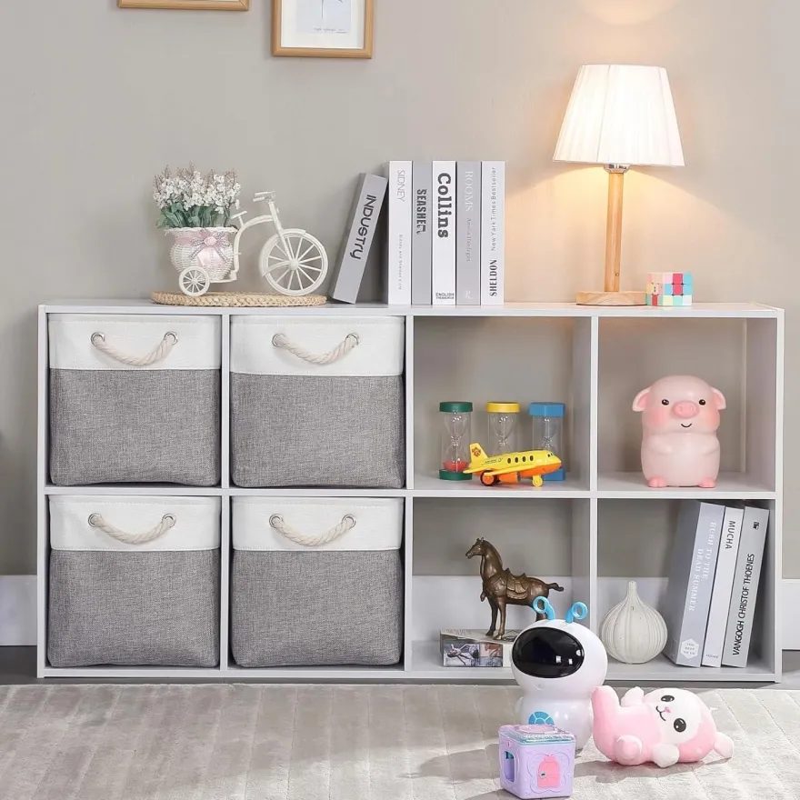 Mangata Aufbewahrungsbox Stoff, 33x38x33 cm, 3er Pack Grau/Weiß - Großer