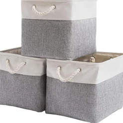 Mangata Aufbewahrungsbox Stoff, 33x38x33 cm, 3er Pack Grau/Weiß - Großer