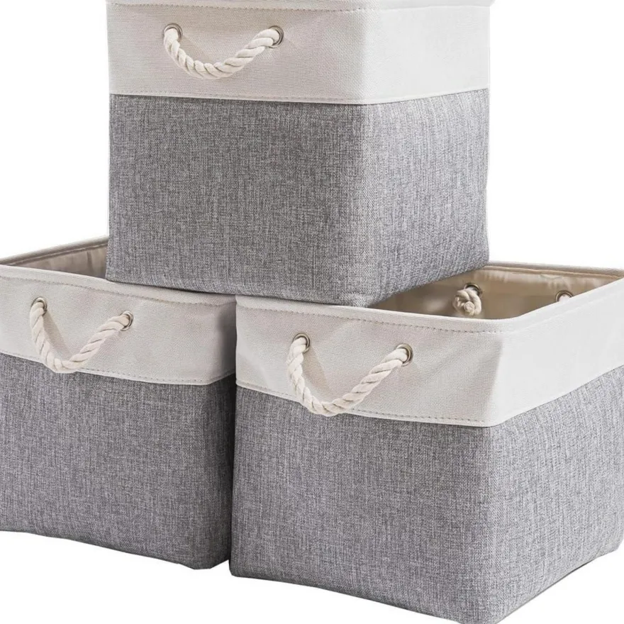 Mangata Aufbewahrungsbox Stoff, 33x38x33 cm, 3er Pack Grau/Weiß - Großer