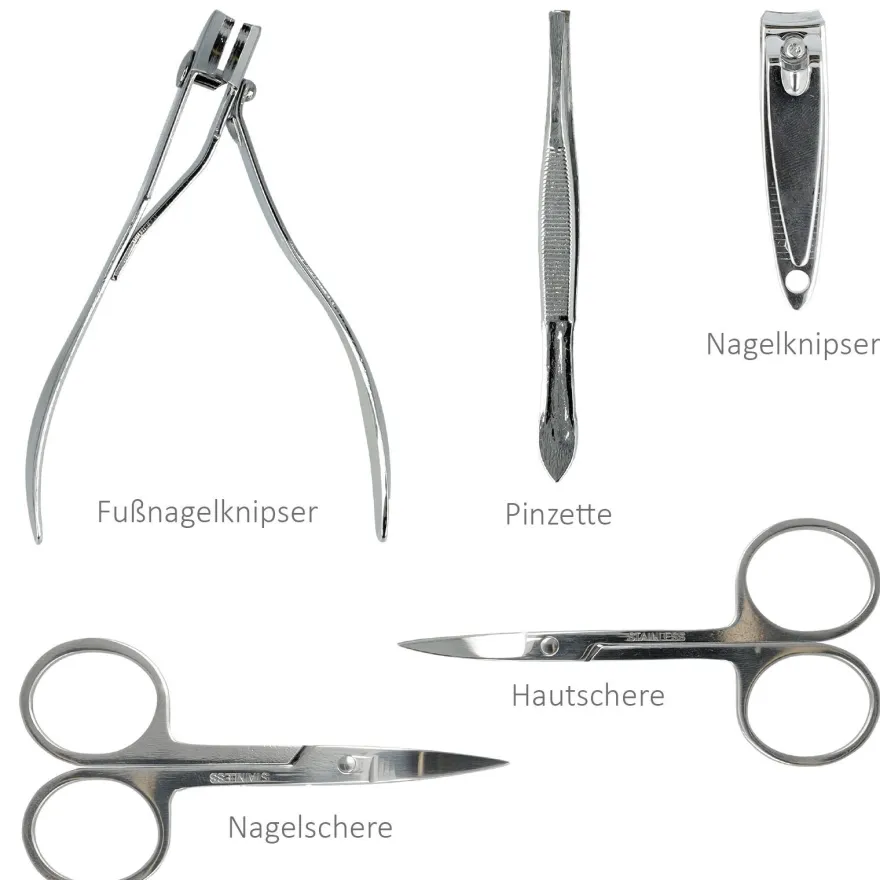 Maniküre Pediküre Set 10 teilig Pinzette Feile Nagelschere Nagelzange Haut dunkelb