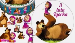 Masha and the Bear Essbar Zuckermasse Tortenbild Tortenaufleger + 4 Muffin