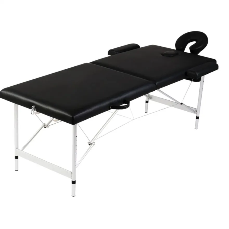 Massageliege Klappbar 2-Zonen Schwarz Aluminiumgestell