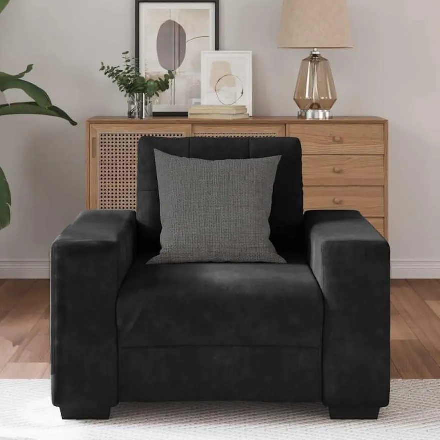 Massbinet Sessel Schwarz 60 cm Samt Stoffsofa Polstersofa Doppelsofa Sitzmöbel