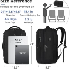 MATEIN Handgepäck Rucksack 55x35x20cm, Laptop Rucksack mit USB, Schuhfach
