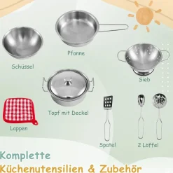 Matschküche Kinder Outdoor, Kinderküche Holz mit Pflanzbehölter & 2 Kreidetafeln