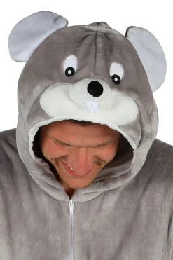 Maus Kostüm Damen Herren Plüsch Jumpsuit Overall Märchen Karneval Fasching