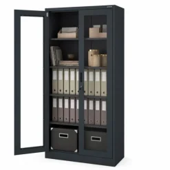 Metallschrank mit Vitrine, anthrazit: AMELIA, 900 x 1850 x 400 mm