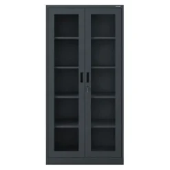 Metallschrank mit Vitrine, anthrazit: AMELIA, 900 x 1850 x 400 mm