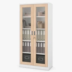 Metallschrank mit Vitrine, weiß / Eiche Sonoma: Eco Design AMELIA 900 x 1850 x 400 mm