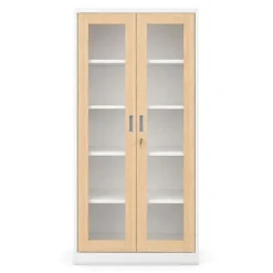 Metallschrank mit Vitrine, weiß / Eiche Sonoma: Eco Design AMELIA 900 x 1850 x 400 mm