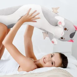 Mewaii 130CM Kawaii Katzen Plüschtier Kissen Grau - Kuscheliges Stofftier für