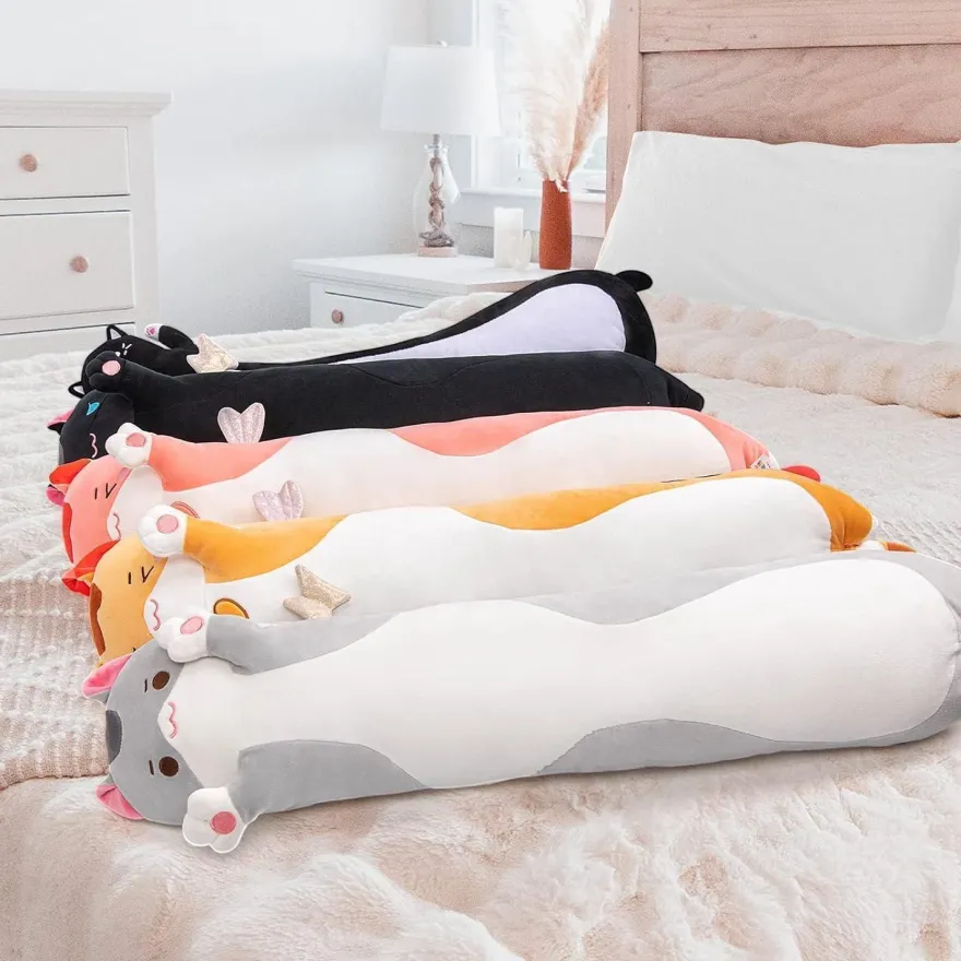 Mewaii 130CM Kawaii Katzen Plüschtier Kissen Grau - Kuscheliges Stofftier für