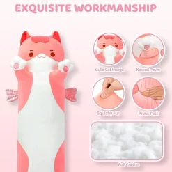 Mewaii Kuscheltier Katze 90CM - Langes Plüschtier Kissen, ideal als Geschenk