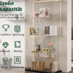 MGMYM Glasvitrine Standvitrine mit abschließbarer Tür, 4 Lagen