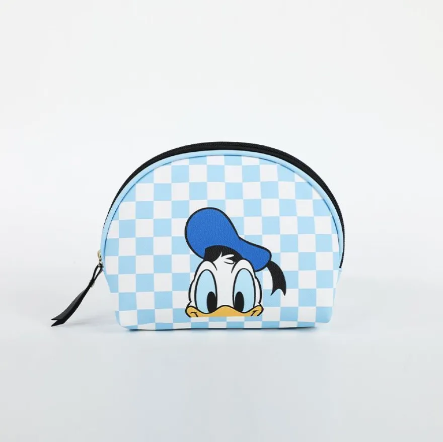 Mickey Karierte Makeup Tasche Reise Waschbeutel Halbrunde Kosmetiktasche