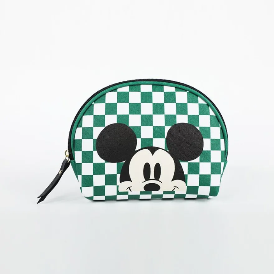Mickey Karierte Makeup Tasche Reise Waschbeutel Halbrunde Kosmetiktasche