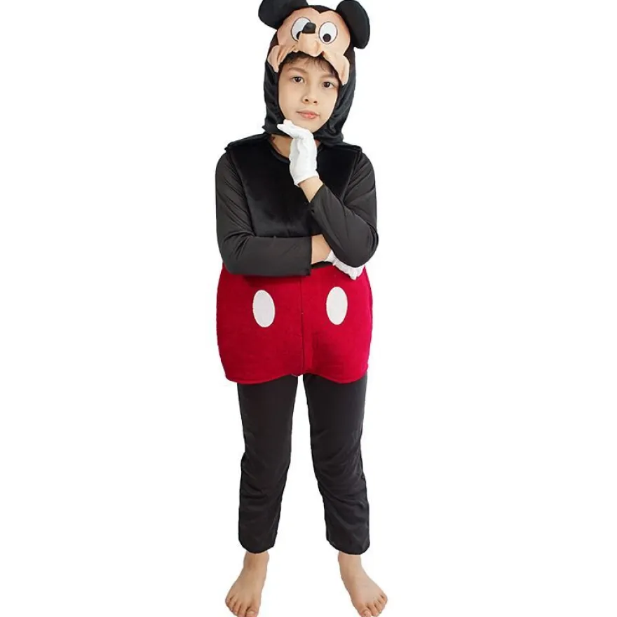 Mickey Mouse Cosplay Jumpsuit mit Haube Kinder Halloween Party Showanzug Cos Bodysuit