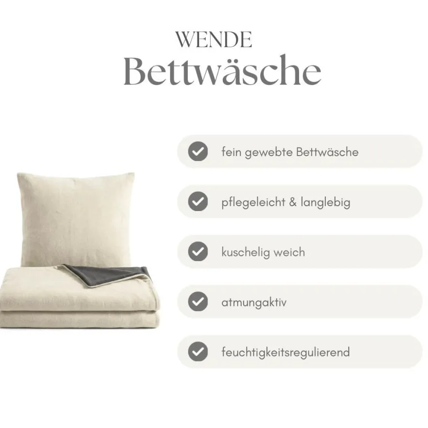Microfaser Fleece Bettwäsche mit verdecktem Reißverschluss - einfarbig & wendbar