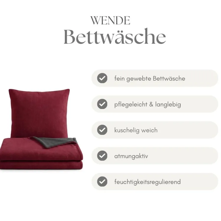 Microfaser Fleece Bettwäsche mit verdecktem Reißverschluss - einfarbig & wendbar
