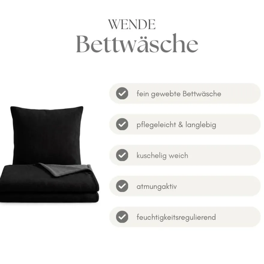 Microfaser Fleece Bettwäsche mit verdecktem Reißverschluss - einfarbig & wendbar