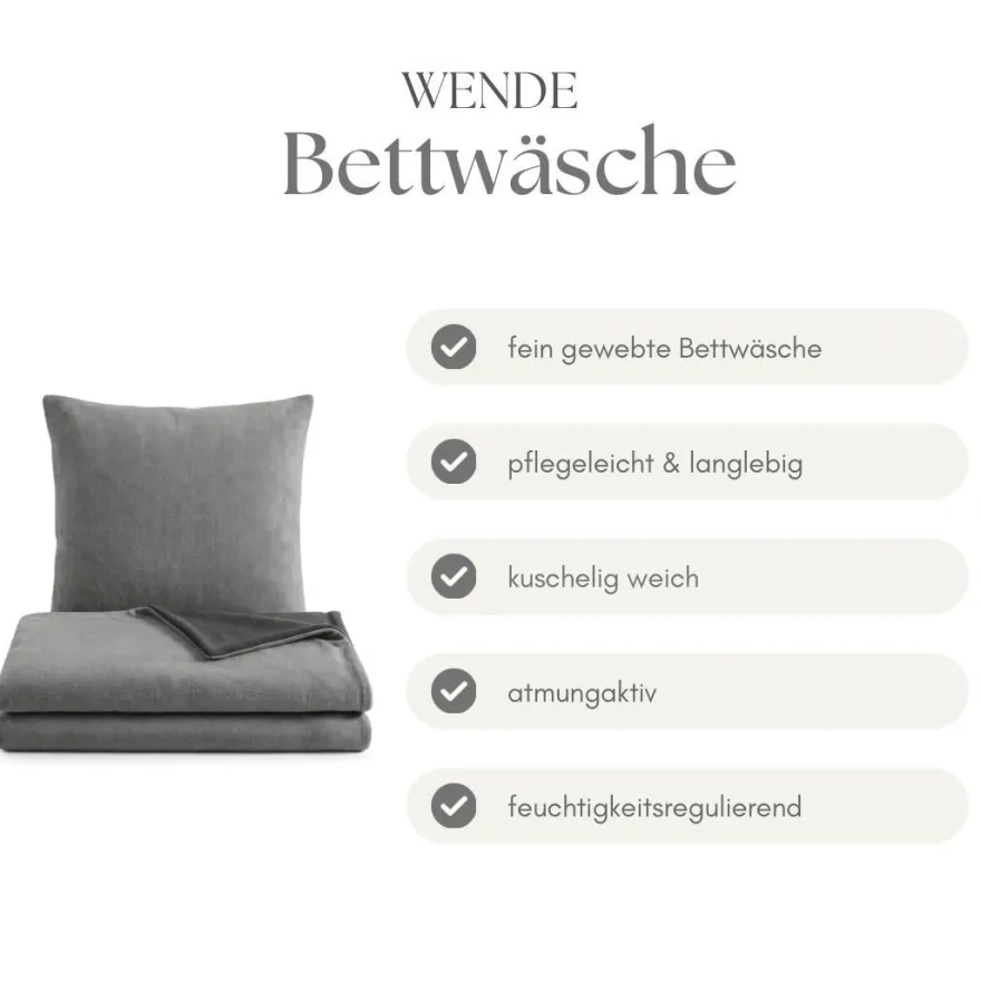 Microfaser Fleece Bettwäsche mit verdecktem Reißverschluss - einfarbig & wendbar