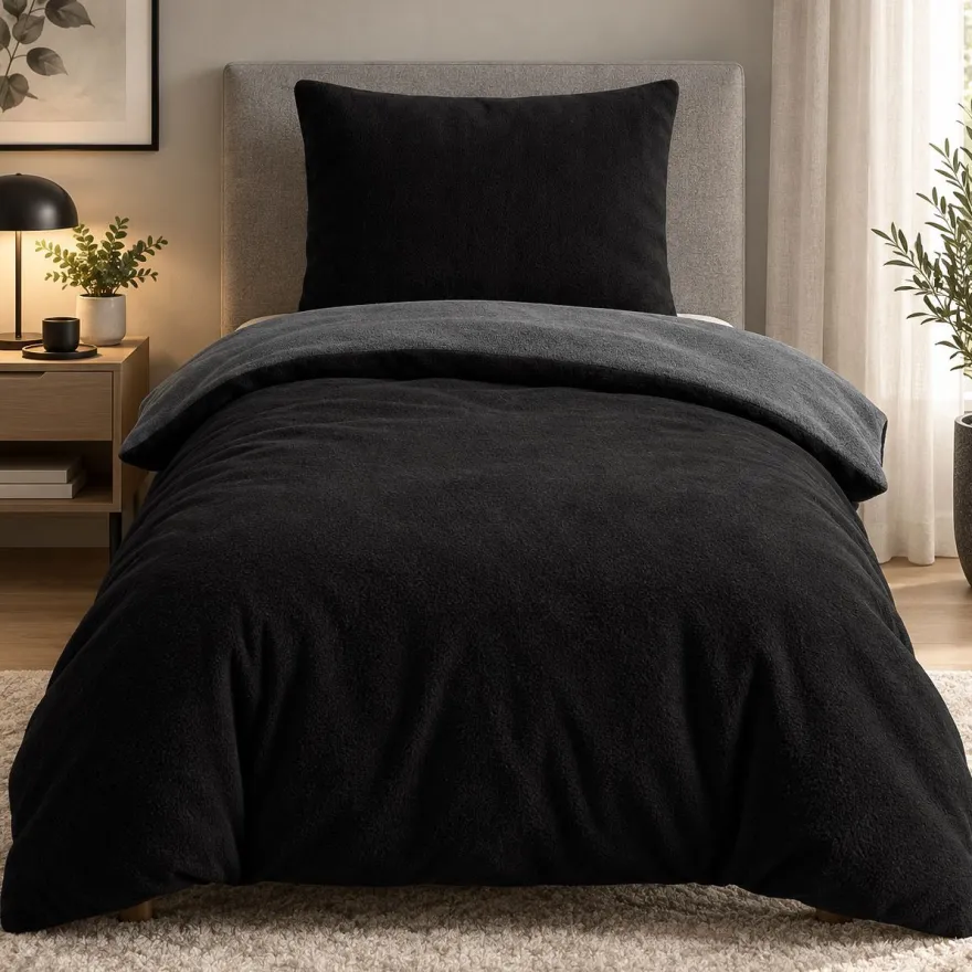Microfaser Fleece Bettwäsche mit verdecktem Reißverschluss - einfarbig & wendbar