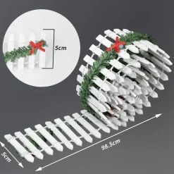 Miniatur Weihnachtszaun Holz mit LED 100x5cm Weiß - Deko Wichtel Gartenzaun