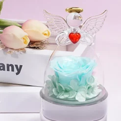 Miofula Ewige Rose Engel Figur Geschenk für Mama, Infinity Rose Schutzengel
