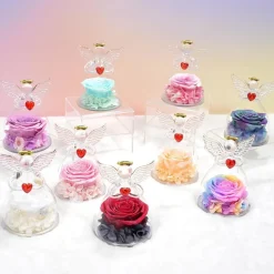 Miofula Ewige Rose Engel Figur Geschenk für Mama, Infinity Rose Schutzengel