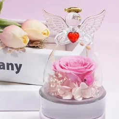 Miofula Ewige Rose Engel Geschenkbox für Mama Oma, Forever Rose im Glas Engel