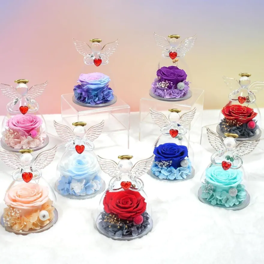 Miofula Ewige Rose Engel Geschenkbox für Mama Oma, Forever Rose im Glas Engel