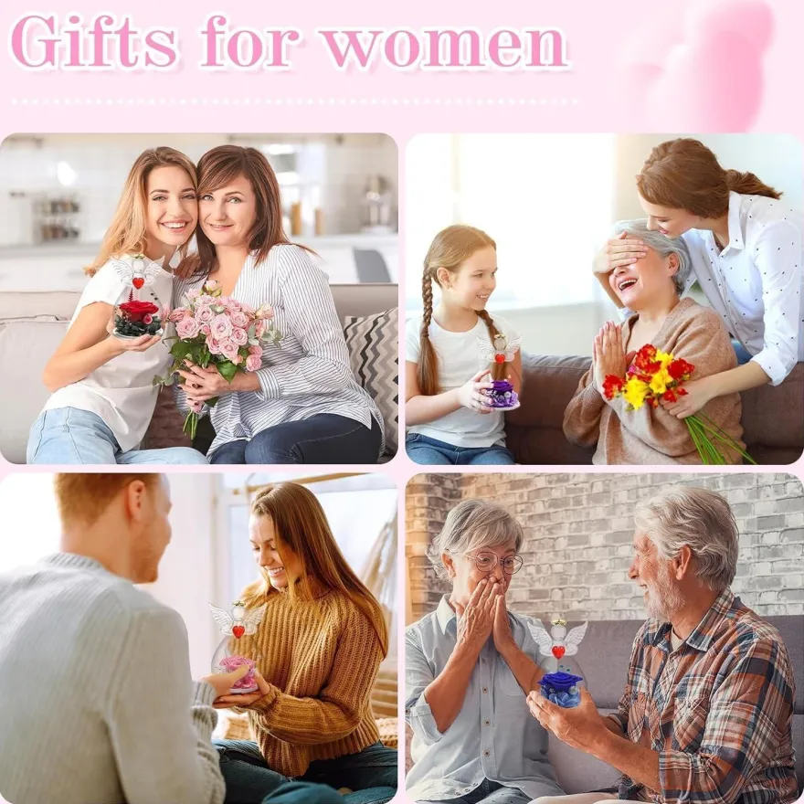Miofula Ewige Rose Engel Geschenkbox für Mama Oma, Forever Rose im Glas Engel