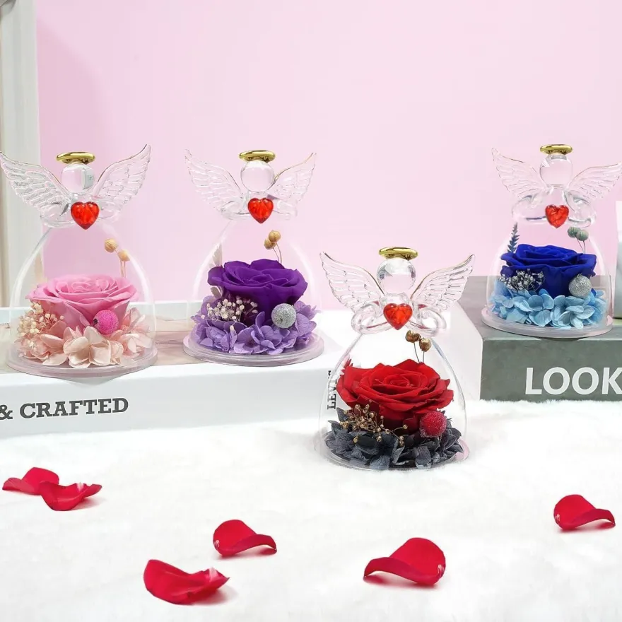 Miofula Ewige Rose Engel Geschenkbox für Mama Oma, Forever Rose im Glas Engel
