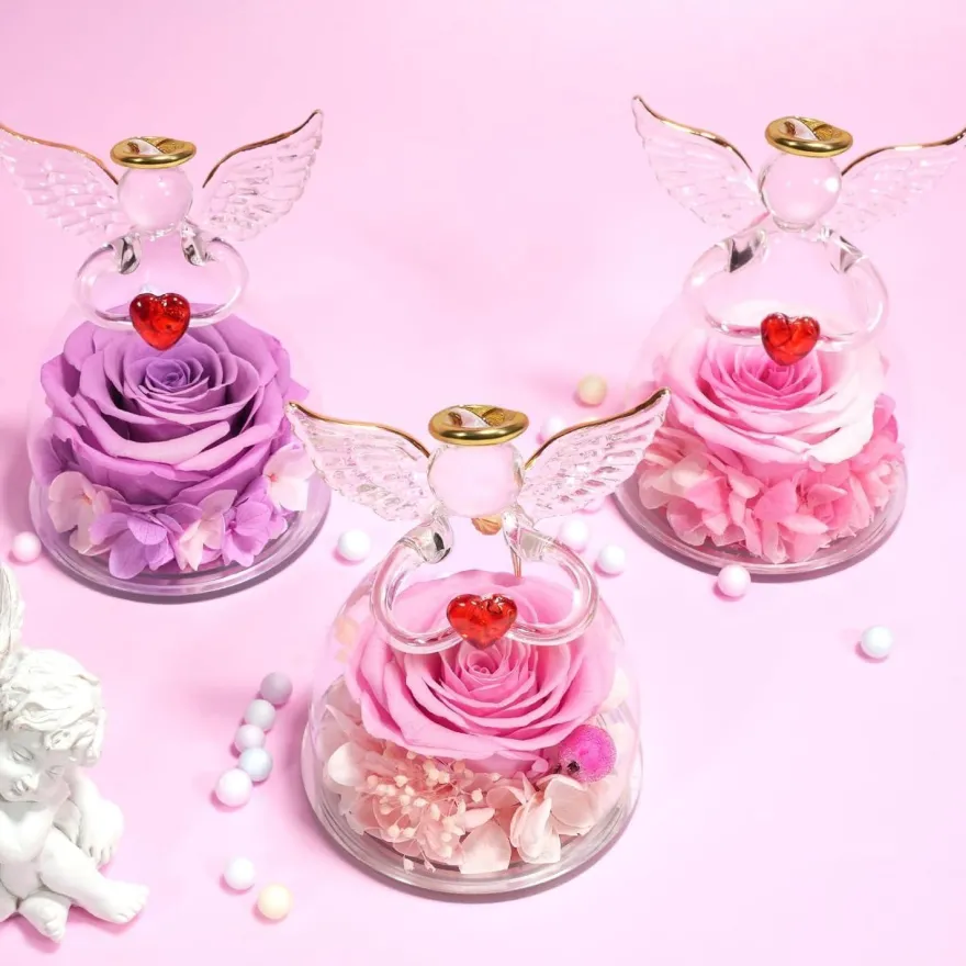 Miofula Ewige Rose Engel Geschenkbox für Mama Oma, Forever Rose im Glas Engel