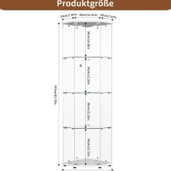 Mioosut Eckvitrine mit Glastüren und LED-Beleuchtung, 4 Ebenen, abschließbar