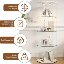 Mioosut Eckvitrine mit Glastüren und LED-Beleuchtung, 4 Ebenen, abschließbar