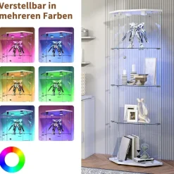 Mioosut Eckvitrine mit Glastüren und LED-Beleuchtung, 4 Ebenen, abschließbar
