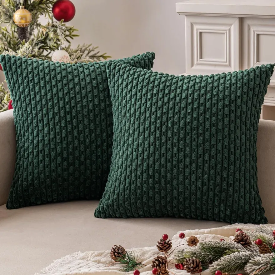 MIULEE 2er Set Kordsamt Kissenbezüge 40x40 cm Dunkelgrün - Weiche Dekokissen