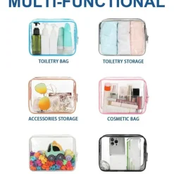 Mococito Kulturbeutel Transparent mit 8 Reiseflaschen zum Befüllen (100ml)