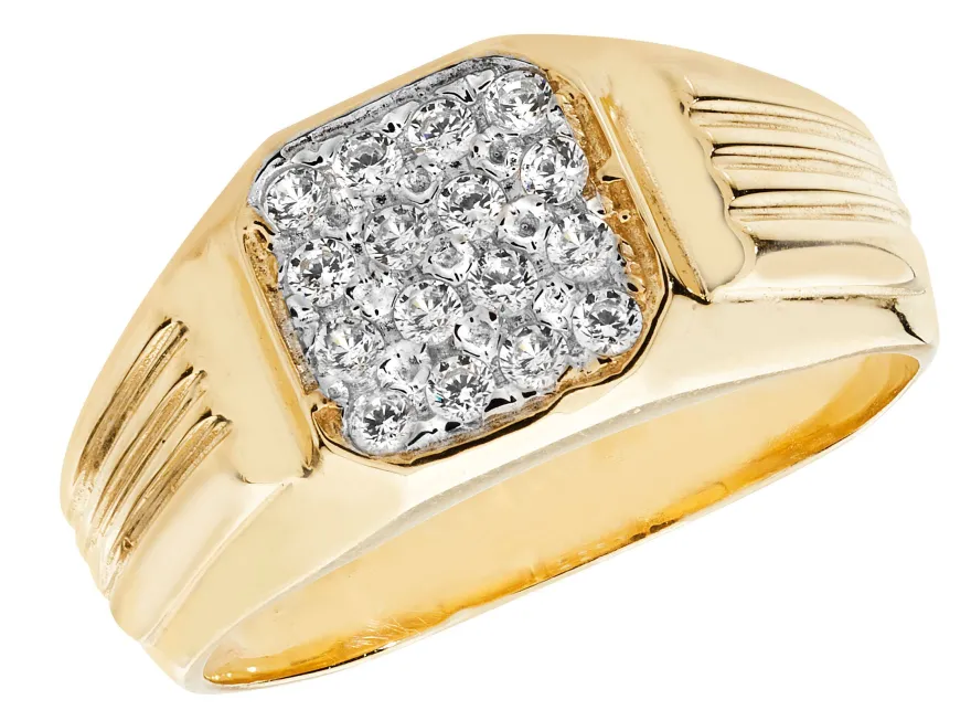 Moderner 9 ct/Karat Gelb Gold Herren - Ring mit Zirkonia (synth.)