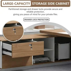 Moderner L-förmiger Schreibtisch mit Stauraum, 160x80x75cm, Schwarz-Weiß Design